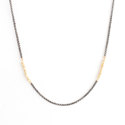 Gold Beaded Necklace on Oxidized Chain