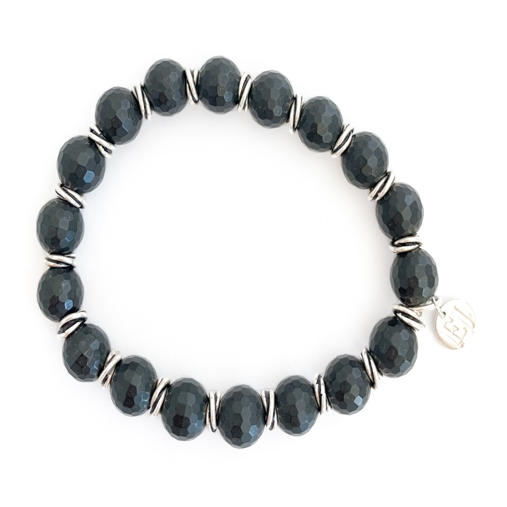 Onyx and Silver Accents Beaded Bracelet
