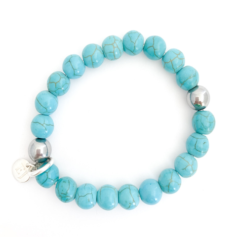 Turquoise Beaded Bracelet with Silver Bead Accents