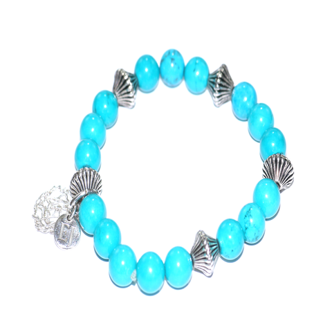 Turquoise Beaded Bracelet with Silver Dome Accents