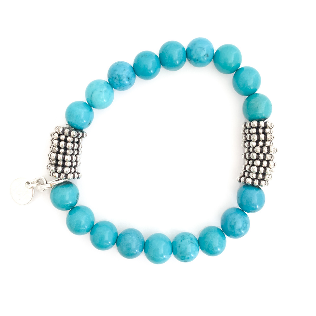 Turquoise Beaded Bracelet with Silver Disc Accents